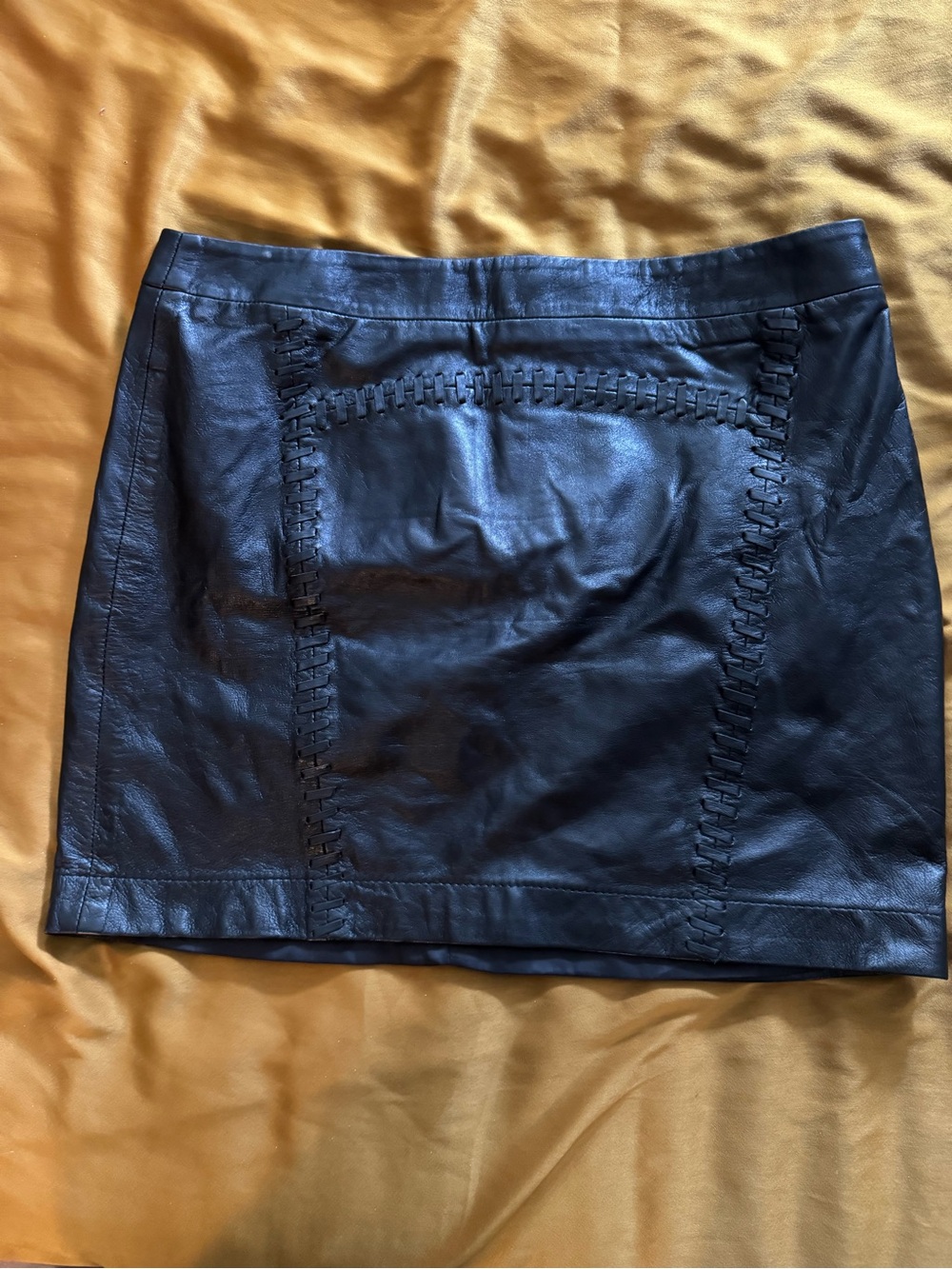 French Connection Black Leather Mini Skirt with Whipstitch Panels